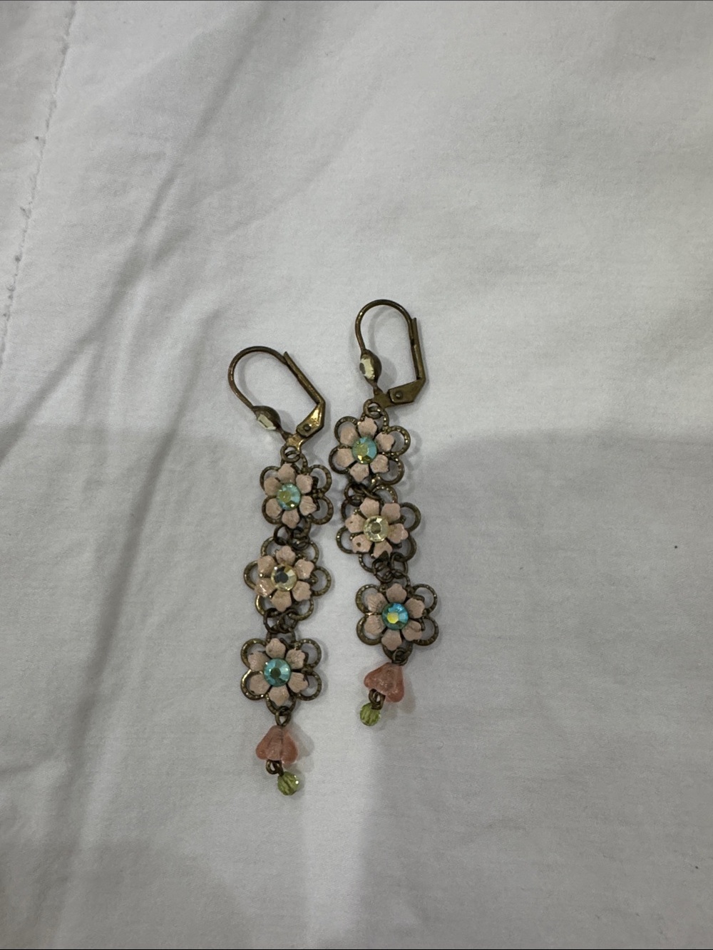 Michal negrin Vintage-Inspired Pink Flower Drop Earrings